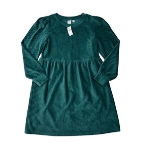 NWT Gap Kids Green Long Sleeve Soft Ribbed Velour Skater Dress